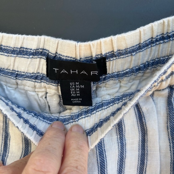 Tahari Blue and White Striped Linen Pants - M - Picture 4 of 5